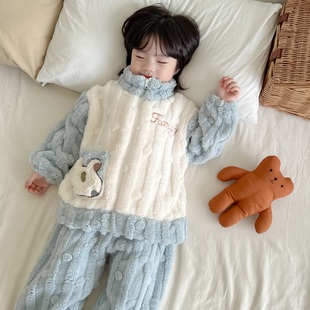 冬季 儿童A类法兰绒睡衣男童高品质珊瑚绒家居服女童抗静电居家服
