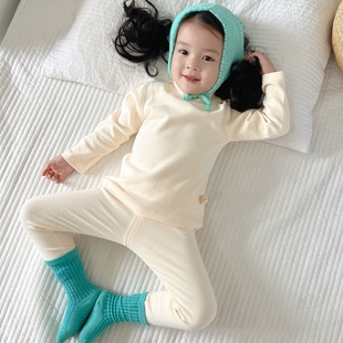 ins宝宝A类秋冬中领秋衣秋裤套装儿童半高领纯色无骨纯棉保暖内衣