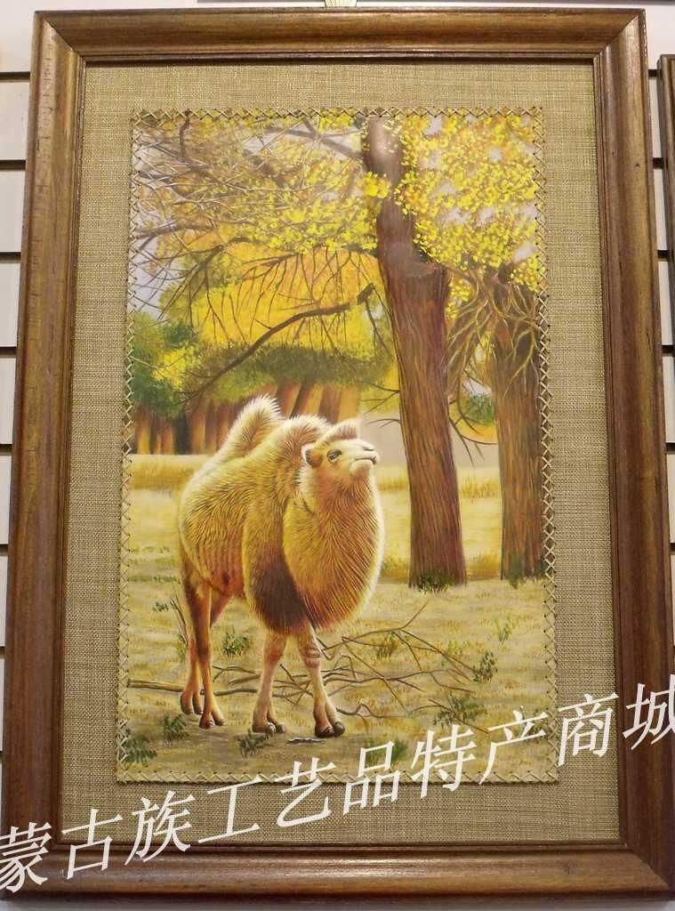 蒙古工艺品/艺术装饰画/蒙古牛皮画/纯手工工艺皮雕画/胡杨单驼