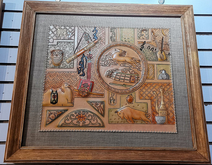蒙古族工艺品/艺术装饰画/蒙古牛皮画/手工皮雕画/蒙古印象