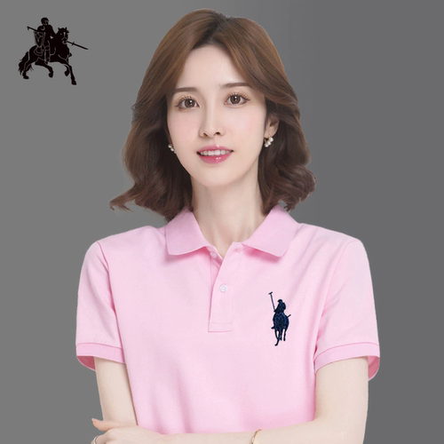 纯棉翻领短袖女夏季大码衣服带领POLO衫运动定制T恤工作服文化衫
