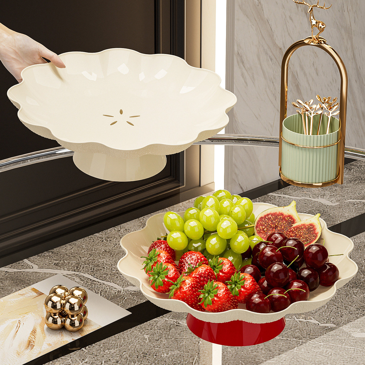 高颜值沥水果盘客厅家用茶几轻奢高档精致零食干果盘办公室糖果盘,餐饮具,果盆/果盘/果篮,淘宝优惠券,粉丝福利购,淘宝优惠卷