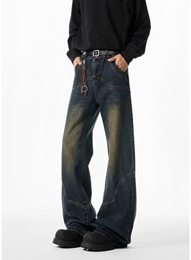 2026春夏季男士潮流美式复古牛仔裤男春季新款宽松百搭微喇裤子男