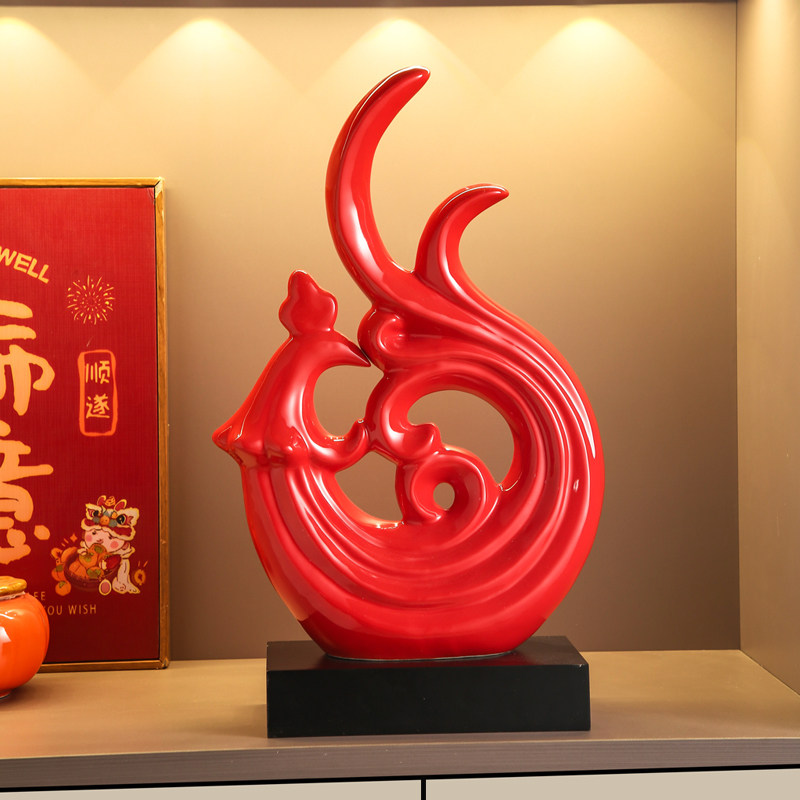 现代简约火红凤凰装饰品摆件图片
