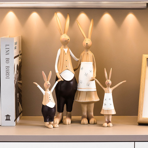 美式乡村一家亲兔子装饰品摆件