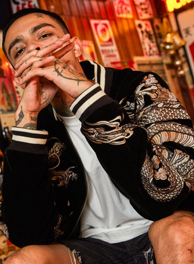 2024刺绣龙生肖潮牌横须贺重磅夹克外套男女中国风棒球服