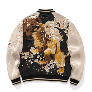 Sukajan横须贺重工狮子王刺绣夹克棒球服男生外套缎面丝光春秋新