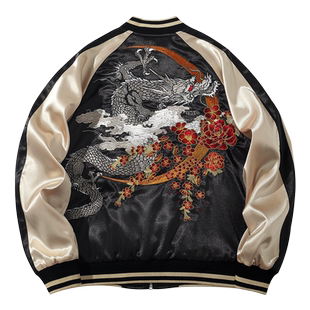 中国风重工刺绣夹克外套横须贺龙老传统纹身设计师男女龙年外套