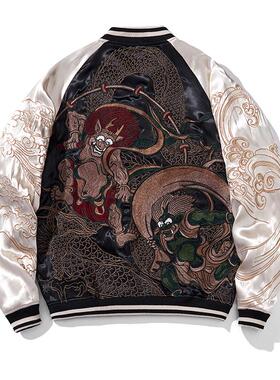 2025sukajan丝卡将风雷神横须贺夹克重工刺绣男女个性棒球服外套