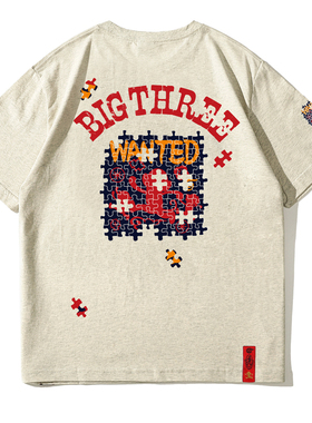 猴子商店拼图印花猴子卡通动漫t恤男女款情侣衫日系原宿悟空潮牌