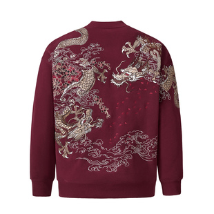 Sukajan秋冬季加绒套头卫衣横须贺重工龙刺绣圆领上衣中国风青年