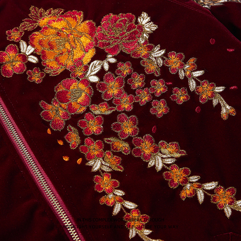 QUNLONG VELVETEEN EMBROIDERY 2024 YEAR OF THE DRAGON GOODS RED CHINESE STYLE PERSONALITY HEAVY MENS AND WOMENS COTTON JACKET BASEBALL UNIFORM