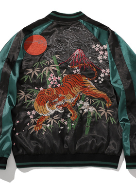 国潮重工刺绣横须贺外套男士生肖老虎绣花青年休闲夹克复古中国风