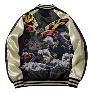 横须贺重工刺绣动漫怪兽个斯拉魔斯拉男女夹克棒球服日漫外套潮牌
