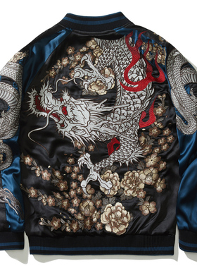 双面穿刺绣夹克金双龙横须贺外套重工绣花男个性TATOO国风设计师