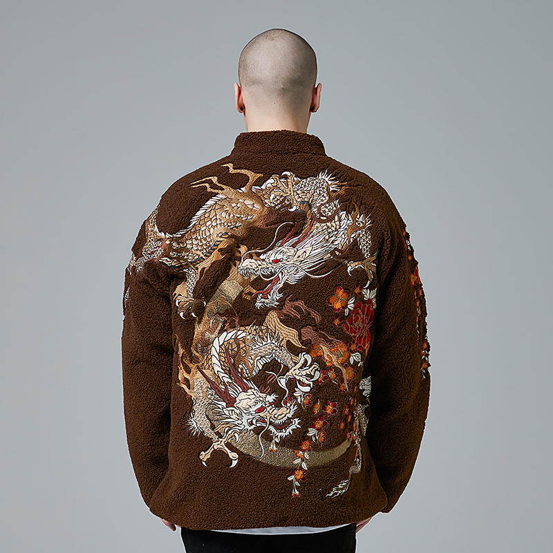 加厚冬季羊羔绒刺绣棉衣中国风