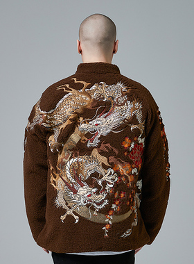 2024盘扣中国风外套棉衣棉服羊羔绒中国龙刺绣个性年货