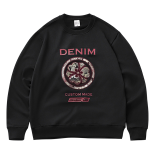 2024春秋新款丹宁刺绣龙纹日系绣花潮牌连帽套头外套男士卫衣时尚