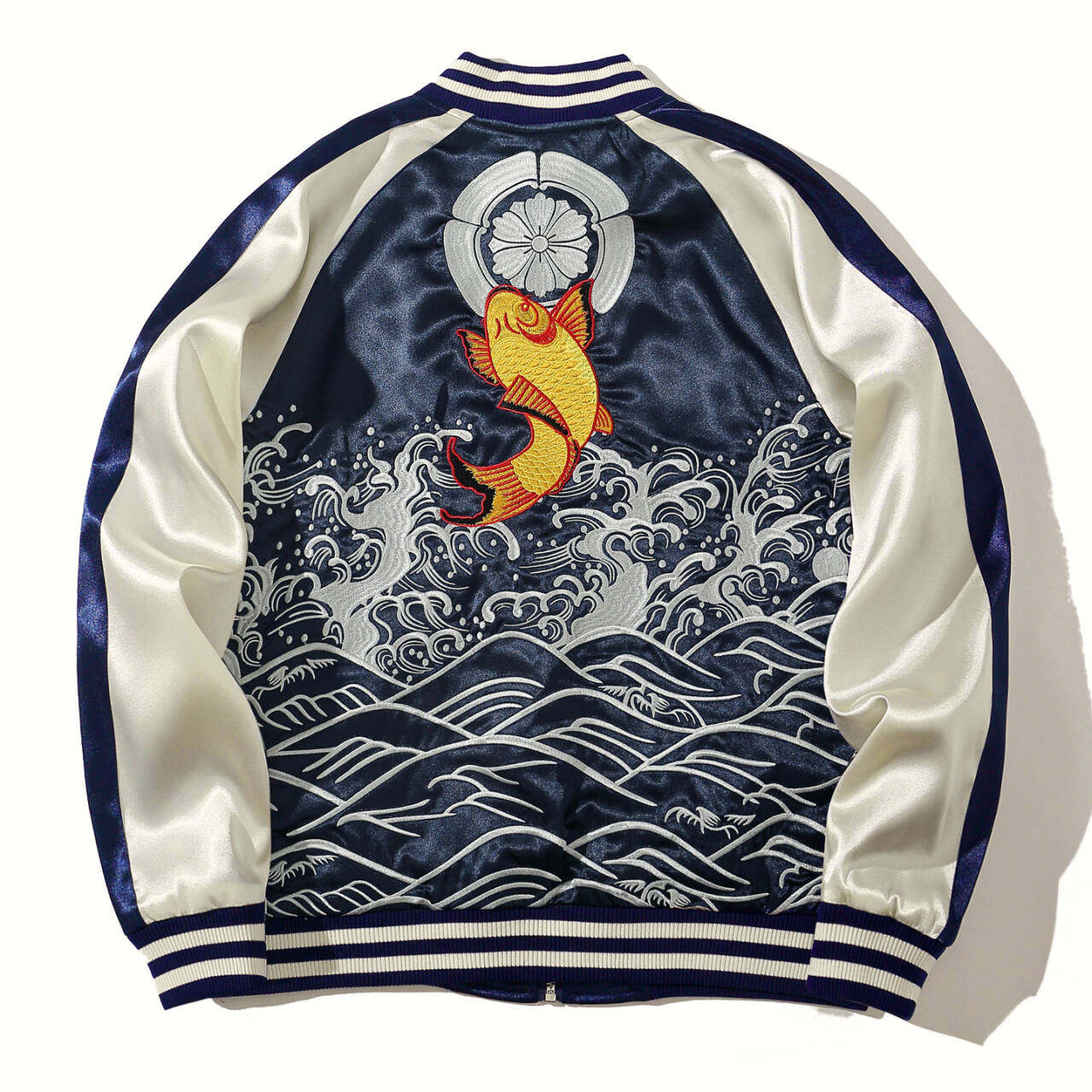 秋冬新款海浪鲤鱼横须贺重工刺绣男女夹克棒球服撞色金鱼外套上衣,男装,夹克,淘宝优惠券,粉丝福利购,淘宝优惠卷
