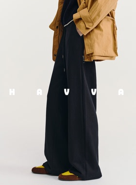 HAVVA抽绳设计松紧腰阔腿休闲裤修饰腿型女卫裤2026春季KX3-5655