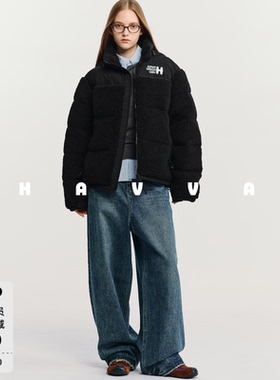 HAVVA摇粒绒感撞色连帽羽绒服加厚保暖女士面包服2025冬季Y3-0260