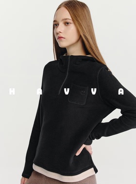 HAVVA半拉链设计连帽卫衣拼色下摆易搭女士上衣2026年春季V3-4648