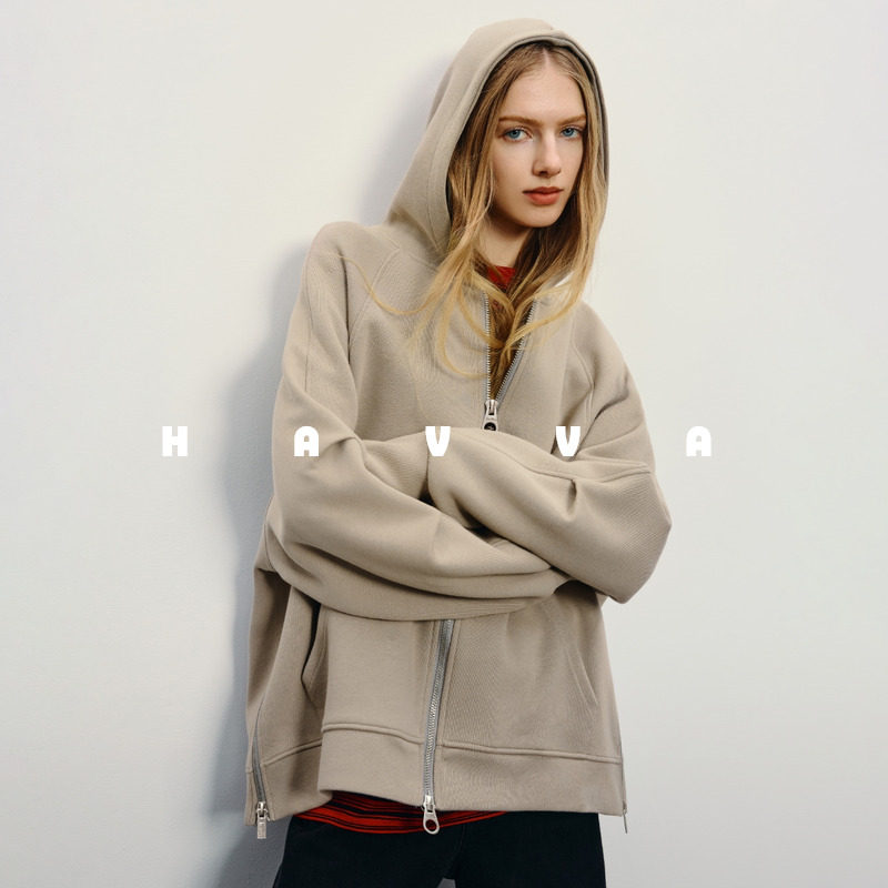 设计感宽松连帽大卫衣外套