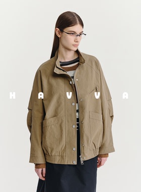 HAVVA工装风夹克外套松紧下摆女士好穿搭开衫上衣2026年春W3-4233
