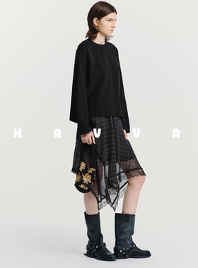 HAVVA设计感小众圆领长袖套头衫松弛感女士上衣2026春季X3-4869