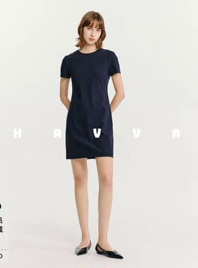HAVVA圆领短袖包臀连衣裙修身剪裁高级感女士裙子2026夏季Q23540