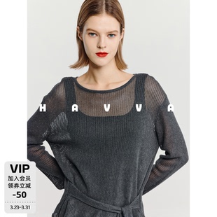 后背镂空女士上衣20206春季 5090 针织衫 HAVVA宽松圆领舒适长袖