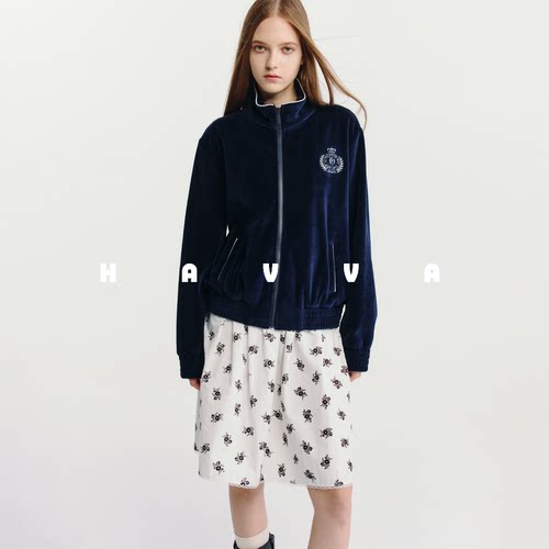 HAVVA设计感休闲立领短外套宽松舒适好穿女士上衣2026春季W3-4945