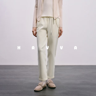 HAVVA翻折裤 2026年春季 抽绳松紧腰女士卫裤 2406 脚小直筒休闲裤
