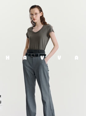 HAVVA纯色U型领显瘦T恤ins风简约舒适女士短袖2026春夏季T3-10790