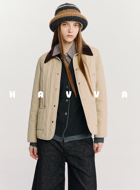 HAVVA设计感翻领保暖棉衣女士单排扣夹棉外套2025年冬季A3-2553