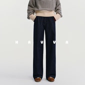 HAVVA高腰阔腿加绒加厚牛仔裤 5194 KH3 显腿长女士裤 子2025年冬季