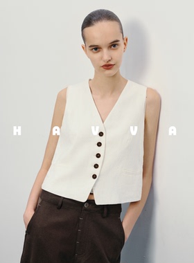 HAVVA内搭叠穿西装马夹麻感坎肩马甲背心女士上衣2025夏季J3-2863
