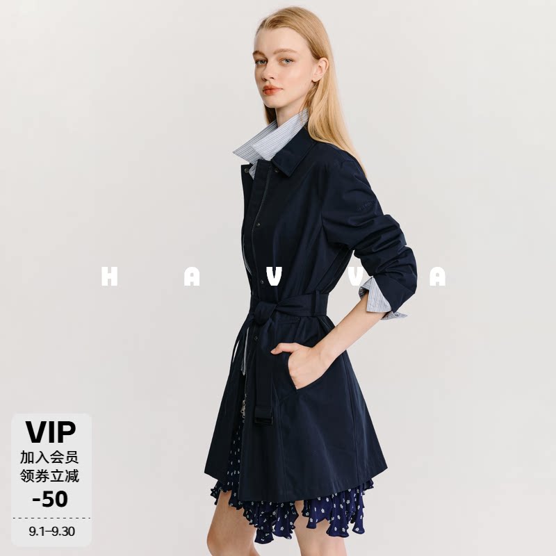 HAVVA翻领衬衫式中长款风衣图片
