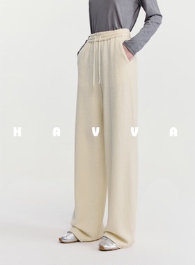 HAVVA遮胯直筒休闲裤女舒适松紧腰毛呢裤好搭裤装2025冬KX3-5129