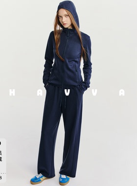 HAVVA修身连帽卫衣外套+直筒卫裤休闲运动女套装2026秋季Z3-5496