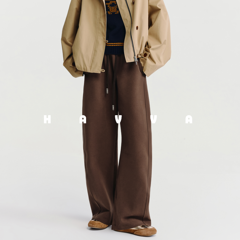 HAVVA今年流行的加绒加厚休闲卫裤女松紧腰裤子2025秋季KX3-5241