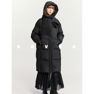 HAVVA中长款高充绒量羽绒服宽松直筒连帽女士外套2025冬季Y3-2627
