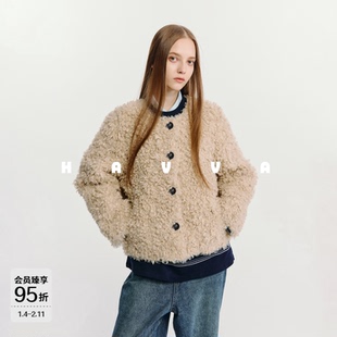 HAVVA毛茸茸超暖慵懒感仿真皮草外套过冬女装上衣2025冬P3-4079