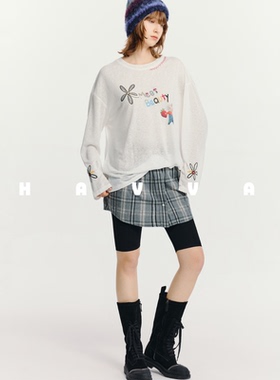 HAVVA莱赛尔天丝长袖T恤宽松弹力女士套头打底衫2026年春T3-4719