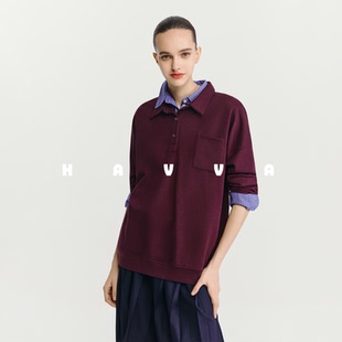 HAVVA慵懒松弛感polo领廓形卫衣舒适易搭女士上衣2026春季V3-4486