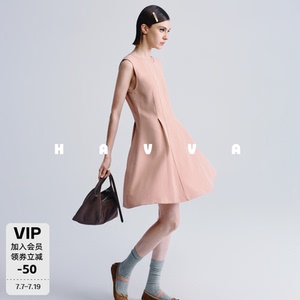 HAVVA莱赛尔挺括感圆领收腰短裙立体剪裁女士连衣裙2026夏Q81421