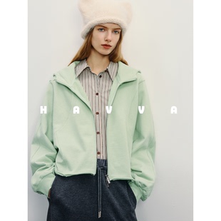 HAVVA双股精梳长绒棉质感连帽卫衣散边下摆女上衣2026春季W3-3754
