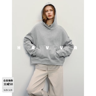 HAVVA好穿搭短款连帽卫衣减龄宽松女士长袖上衣2026春季V3-02330