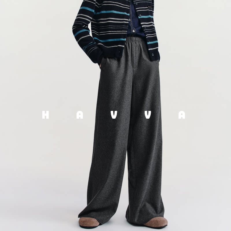 HAVVA松紧腰阔腿休闲裤舒适棉润易搭女士裤子2026春季KX3-5115 - havva旗舰店出品