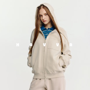 5413 HAVVA慵懒感拉链连帽卫衣外套休闲女士宽松开衫 2026年春季